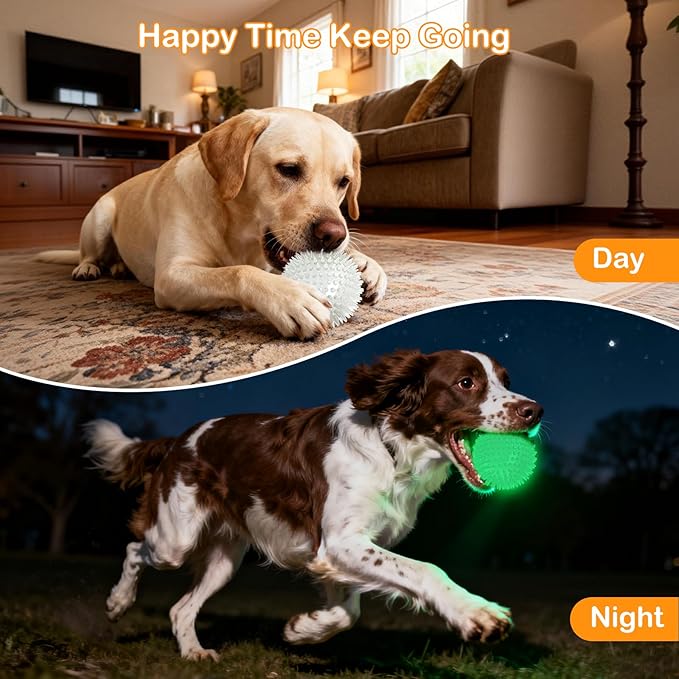 petizer 6 Pack 3.5’’ Glow in The Dark Ball - Squeaky Glow Dog Ball, Spiky Durable Dog Fetch Toys for Medium Large Dog Teething Chew Toy (3.5’’, Medium/Large)