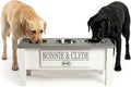 GTW Personalized Elevated Triple Dog Bowl Stand for Large, Medium, Small, X-Small Dogs - 3 Stainless Steel Food and Water Bowls - Raised Dog Dish with Internal Storage (Large, Grey)