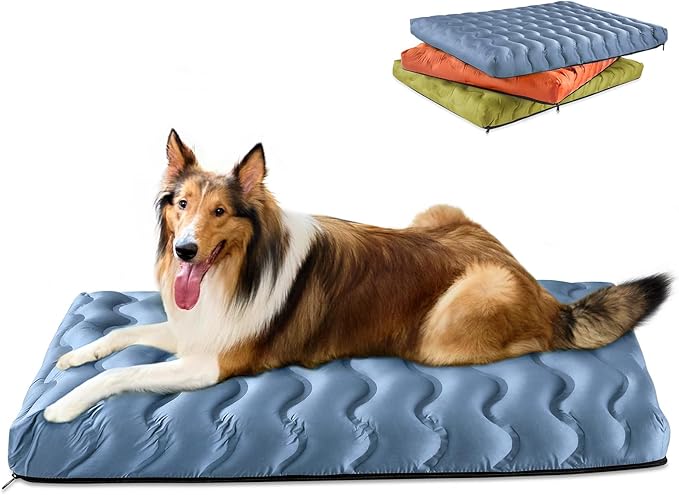 Orthopedic Dog Bed Outdoor Waterproof Dogs Crate Bed for Large Medium Small Dogs, Washable Cooling Dog Bed Mat with Removeable Cover & Memory Foam（41" x 27", Blue