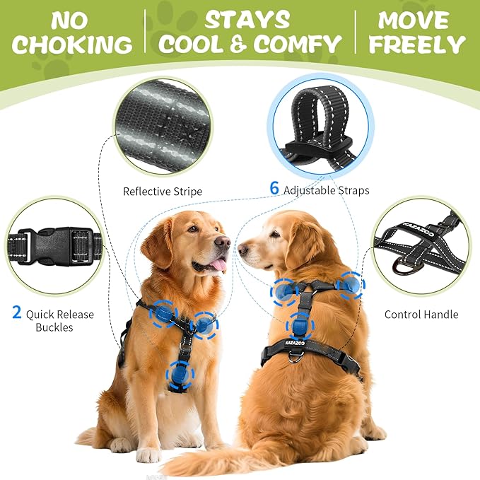 Dog Harness,Adjustable No Pull Dog Harness,Y-Shaped Design,Buckle-Neck Balance Harness with Reflective, Ideal for Dog Training Hiking, Easy Walk Harness,Durable High-Tensile Nylon Black-XL
