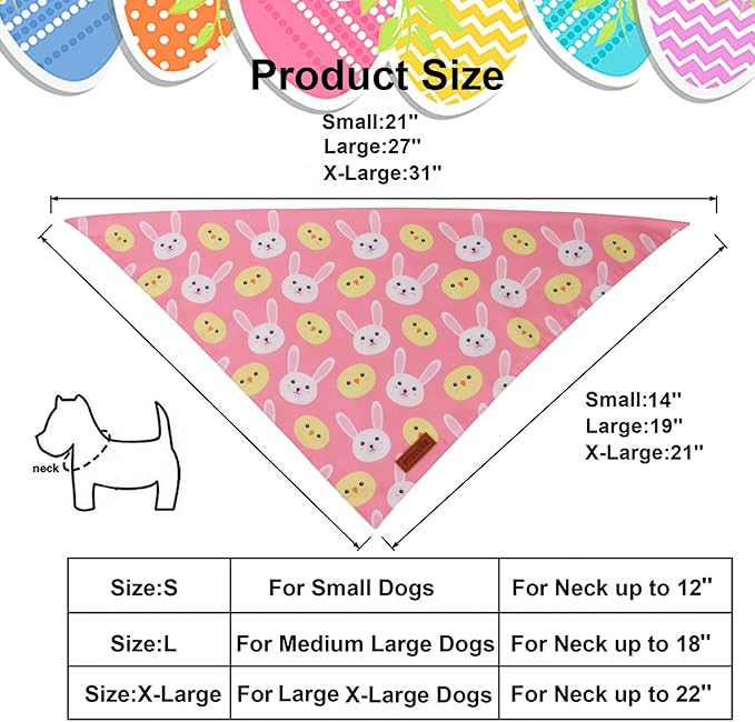 PTDECOR Easter Dog Bandana, Rabbit Carrot Dog Scarf, Premium Durable Fabric, Pink Female Easter Bandanas for Small Dogs Pets (Small)