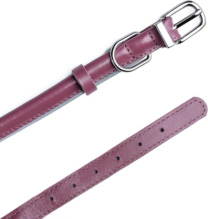 OOPSDOGGY Rolled Leather Dog Collar Reflective Roll Collars for Small Medium Large Dogs Puppy (Fuchsia, XL, 17'' - 21'')