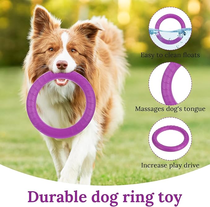 4 Pack Dog Training Ring Toy, 7.48 Inch Dog Rings for Aggressive Chewers, Indestructible Pet Toys Flying Disc Floating Puppy Ring for Large Medium Puppy Training and Chewing