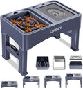 UPSKY 3-in-1 Elevated Dog Bowls Slow Feeder, Adjustable Stand, Stainless Steel Food & No Spill Pet Water Bowl for Small Medium Dogs, Blue