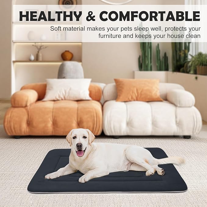 JoicyCo Dog Bed Soft Dog Crate Bed Pad Mat, 36 in Non Slip Bottom Washable Beds for Medium and Large Dogs, Pet Bed Mattress Kennel Pad, Dark Gray