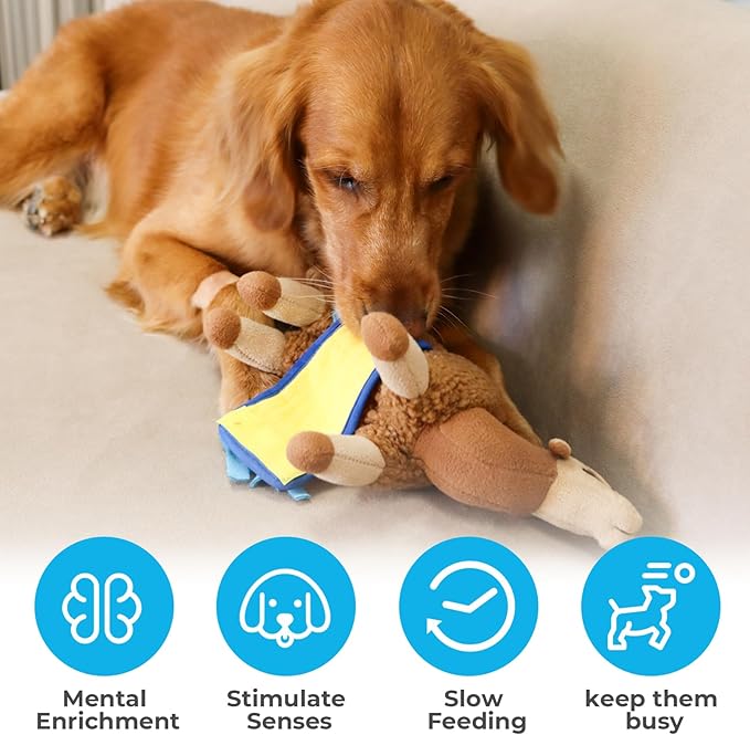 Dog Toys Plush with Squeaky & Treat Hiding Features - Mental Stimulation Enrichment Toy for Large Breed Dogs - Machine Washable Slow Feeder to Keep Dogs Busy，Sahara Camel