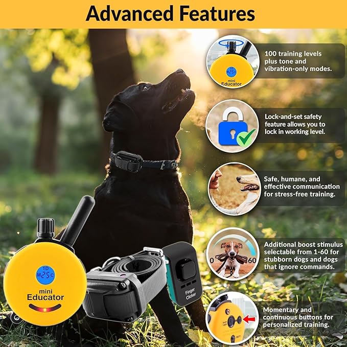 E-Collar – Educator ET-300-1/2 Mile Waterproof Remote Dog Training Collar Includes Premium Finger Clicker Trainer, 100 Programmable Levels + Vibration + Light + Sound, Red