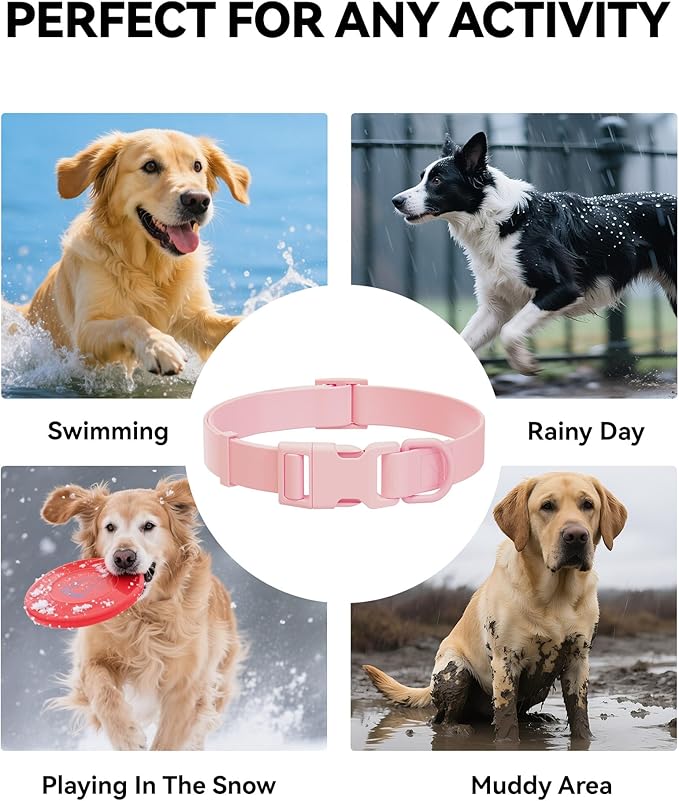 Waterproof Dog Collar, Rubber Adjustable Collars with Quick Release Buckle, Odor-Resistant, Easy to Clean Pet Collars for Small Medium or Large Dogs (Pink, S 9.5-14.1 inch)