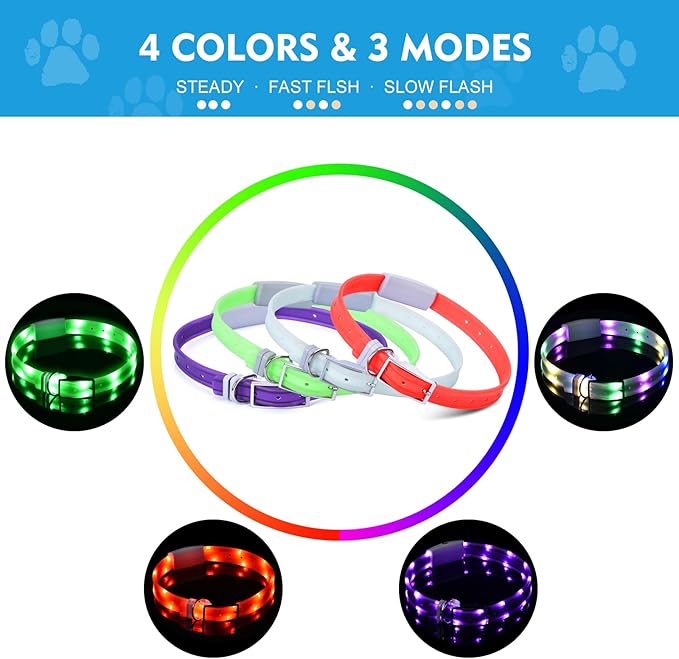 Lighted Dog Collar, Rechargeable Light Up Pet Collar, Waterproof LED Dog Collar Glow in The Dark, Make Pet Visible and Safety for Night Walking for Small Medium Large Dogs (Rainbow)