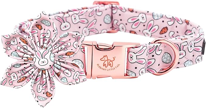 Elegant little tail Easter Dog Collar,Pink Bunny Dog Collars Holiday Pet Collar with Flower Pet Gift Adjustable Puppy Collars for Medium Dogs