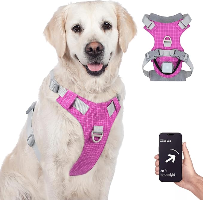 TagME No Pull Dog Harness with 2 Leash Clips,Lightweight & Visible for All-Day Walking,No Choke Pet Vest Includes AirTag Holder for Extra Large Dogs,Fuchsia Pink