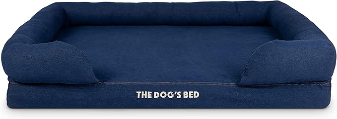 The Dog’s Bed Orthopedic Memory Foam Dog Bed with Bolsters, Oxford Fabric, Blue Denim, XL