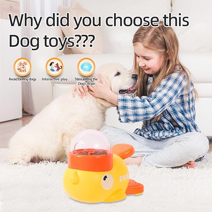 Duck Cat Treat Dispenser, 2-in-1 Interactive Toy & Slow Feeder, Adjustable Food Openings with Non-Slip Suction Base, Feeder Puzzle Toy for Dogs & Cats