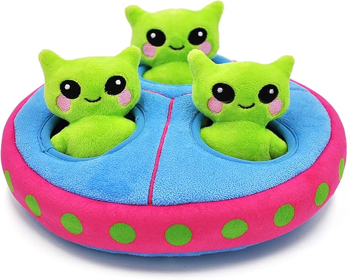 HugSmart Pet – Space Paws UFO | Squeaky Hide and Seek Plush Dog Toys | Cute Interactive Plush Puzzle Toys for Small Medium Dogs