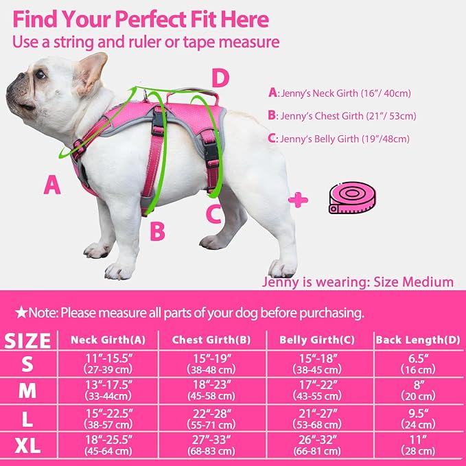 Huntboo Escape Proof Dog Harness, Escape Artist Harness, Reflective Dog Harness with Handle, Durable,Adjustable Vest for Small Medium Large Dogs Walking, Training, and Running Gear(Rose Red, L)