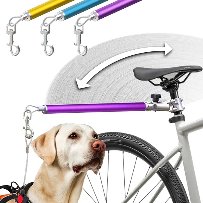 Hands-Free Bicycle Dog Leash for Medium & Large Dogs - 180° Rotating/Fixed Attachment, Shock-Absorbing Spring & Quick-Release Connector, Durable Cycling Leash for Safe, Smooth Rides with Pets (DBL-P)