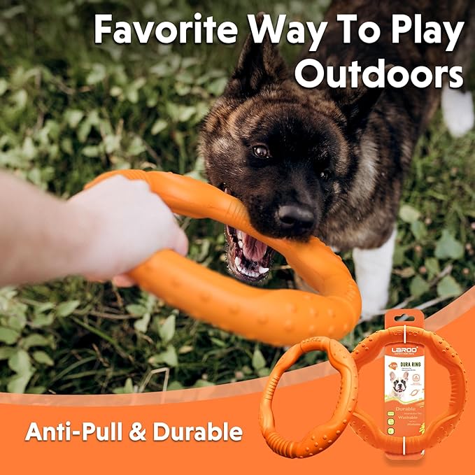 LaRoo Floatable Dog, Fetch Toy & Ring Tug Toy - Teething Relief, Catch, Water Fun, Pet Training Outdoor Durable Chew Toys for Small Medium Dogs (Orange)