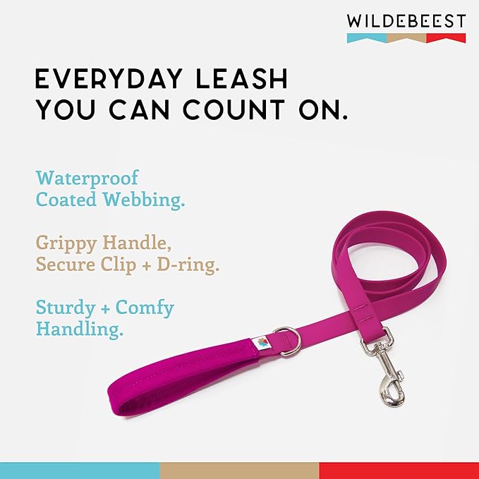 Wildebeest Funston Waterproof Dog Leash - Heavy Duty 6 ft Long Leash for Small, Medium and Large Dogs - 1000D Nylon Scratch & Stink-Resistant & Pill-Free - Nylon Wrap Handle (3/4" Wide, 6 ft Length)