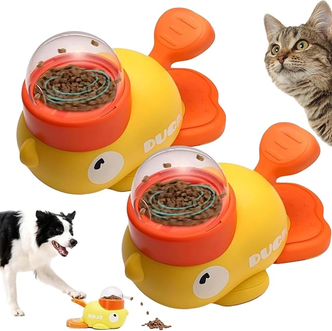Dog Feeder Puzzle Toy Duck, Interactive Dog Treat Dispenser Toy, 2-in-1 Dogs Puzzle Feeder for Dogs & Cats, Slow Feeders for Training, Indoor/Outdoor Interactive Play (2Pcs A)