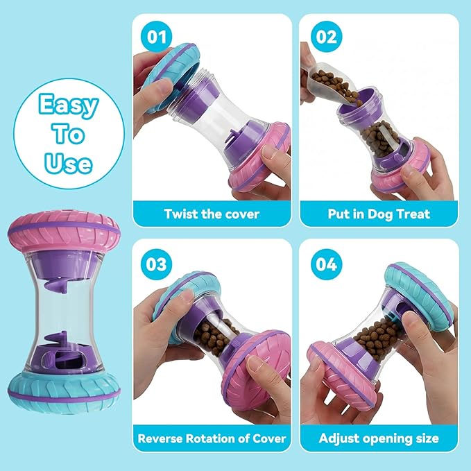 MateeyLife Interactive Dog Roller Puzzle Toy, Durable Dumbbell Dog Toys to Keep Them Busy | Adjustable Treat Dispensing Dog Toys, Slow Feeder & Silent Rolling for Apartment, Rose