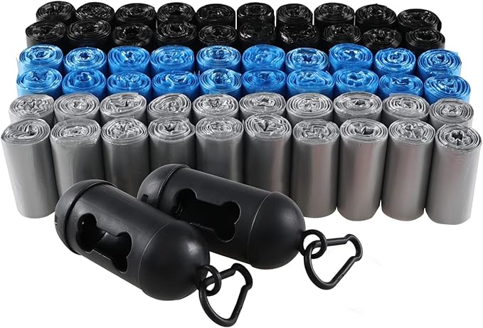 Wekioger 60 Rolls Dog Poop Bags, Pet Waste Bags with 2 Dispenser, 1200 Bags, Blue Black Grey