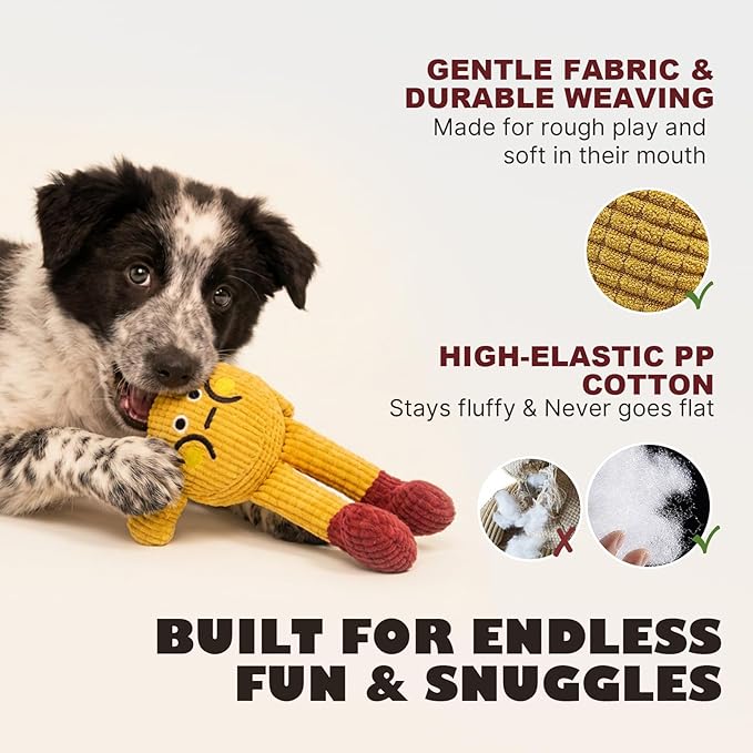 Squeaky Dog Chew Toy Teething Interactive Plush Stuffed Toys with Squeaker Crinkle Paper for Small Medium Breed Tough Durable Funny Pet Supplies Ideal Puppy Cats Gifts - Waffle Doll, Medium