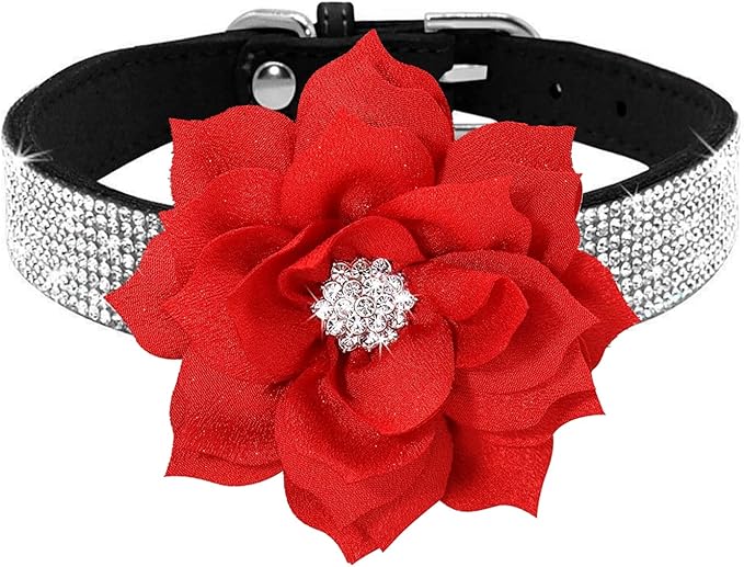 Cute Dazzling Sparkling Elegant Fancy Soft Suede Leather Bling Rhinestone Crystal Jeweled Pet Cat Dog Puppy Collar Dog Leash Combo Set (S(Neck 10-12.5"), Black-6)