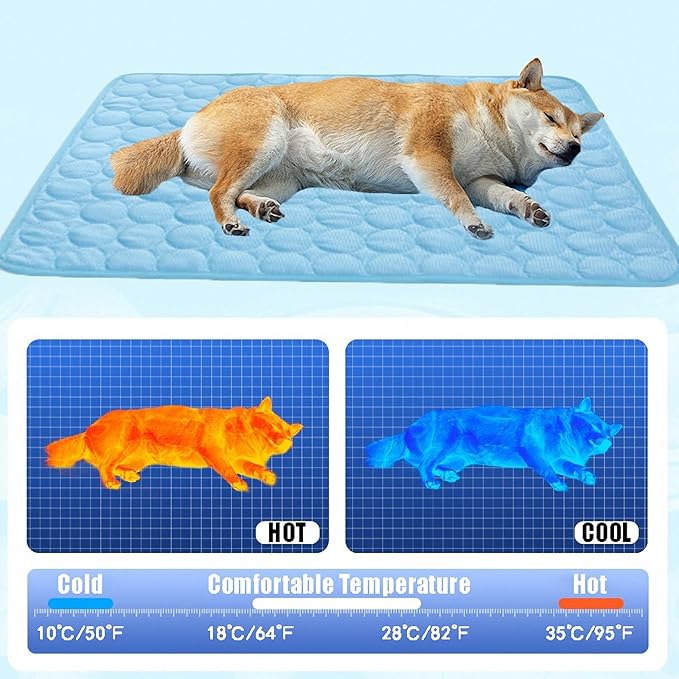 Dog Cooling Mat - 40" x 28" Washable Instant Cooling Pet Pad for Dogs & Cats, Pet Sleeping Bed for Indoor Outdoor in Summer, Portable Non-Toxic Kennel Puppy Crate Pad, Blue (XXL(60'' x 40''))