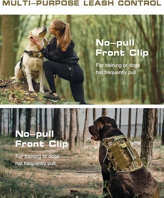 Tactical Dog Harness Medium Sized, Heavy Duty No Pull Dog Harness with Handle, Easy On and Off Service Dog Vest with Molle System, Reflective Pet Vest for Walking Hiking Training