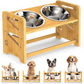 Elevated Dog Bowls, Adjustable Raised Dog Bowl Stand for Medium and Small Pet, 11" High Bamboo Pet Food Feeder with 2 Stainless Steel Dishes（4 Height）