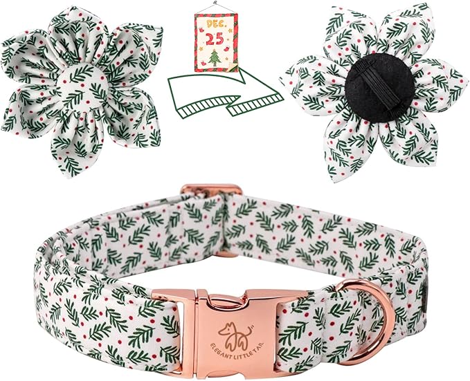 Elegant little tail Christmas Dog Collar, Female or Male Dog Collar Flower, Pet Collar Adjustable Dog Collars with Flower for Small Medium Large Dogs