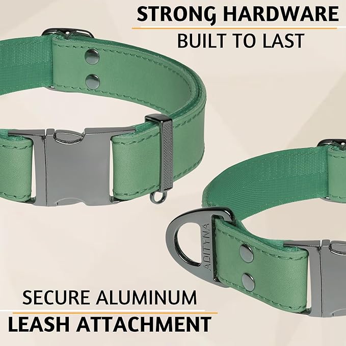 ADITYNA Leather Dog Collar with Metal Buckle - Heavy-Duty, Adjustable for Large & Extra Large Dogs - Walking & Training (Green, Fits 19-30" Necks)