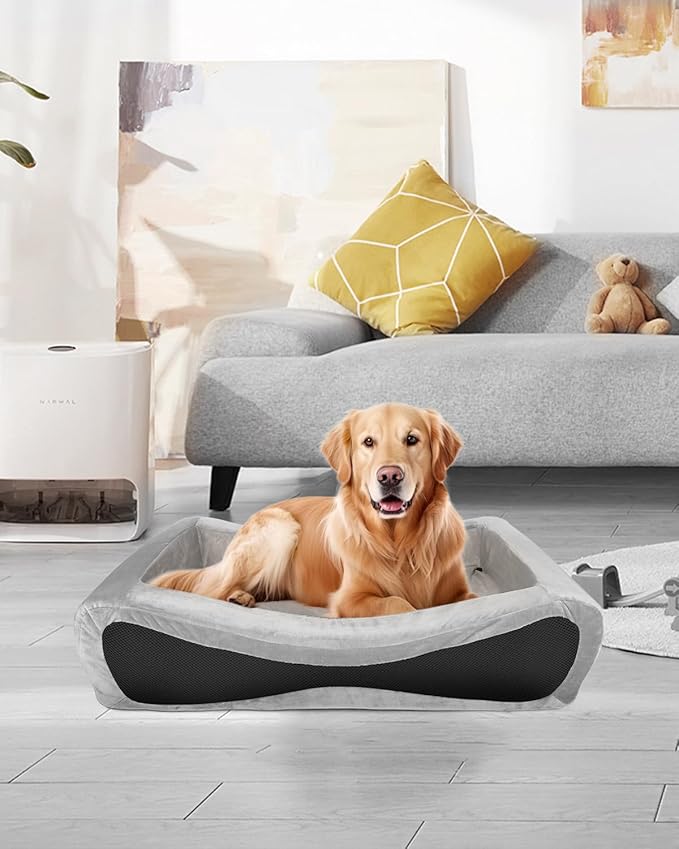 NPET Memory Foam Pet Beds for Small Medium Dogs, Orthopedic Dog Beds with Sides, Cat Bed Mat with Washable Removable Cover, 26x18x6.7 inches