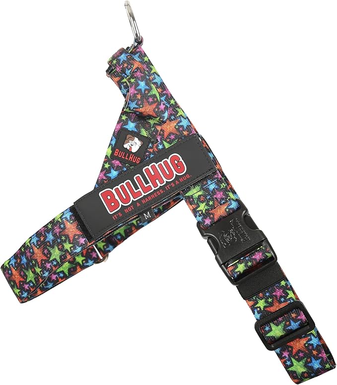 BULLHUG Adjustable Dog Harness– No Pull, No Choke – for English Bulldogs, French Bulldogs, Pugs & Broad-Chested Breeds – Easy, Safe Walks (Star Bright, XS)