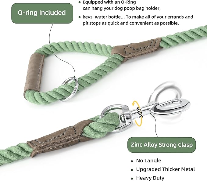 Mile High Life Dog Leash, Braided Cotton Rope Leashes with Leather Handle - Heavy Duty Metal Clasp, 6FT, 1/2" Thick - Wedding, Walking & Training Leash for Small Medium Large Dogs (Kashmir)