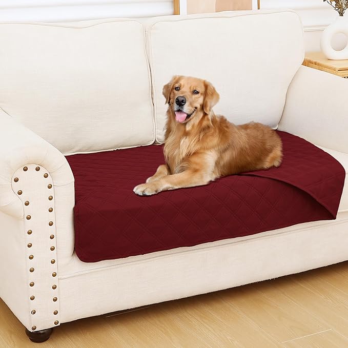 Smiry Waterproof Dog Bed Cover Pet Blanket, Soft Washable Dog Blanket for Furniture Bed Couch Sofa Reversible, Checkered (30"x53", Wine Red/Wine Red)