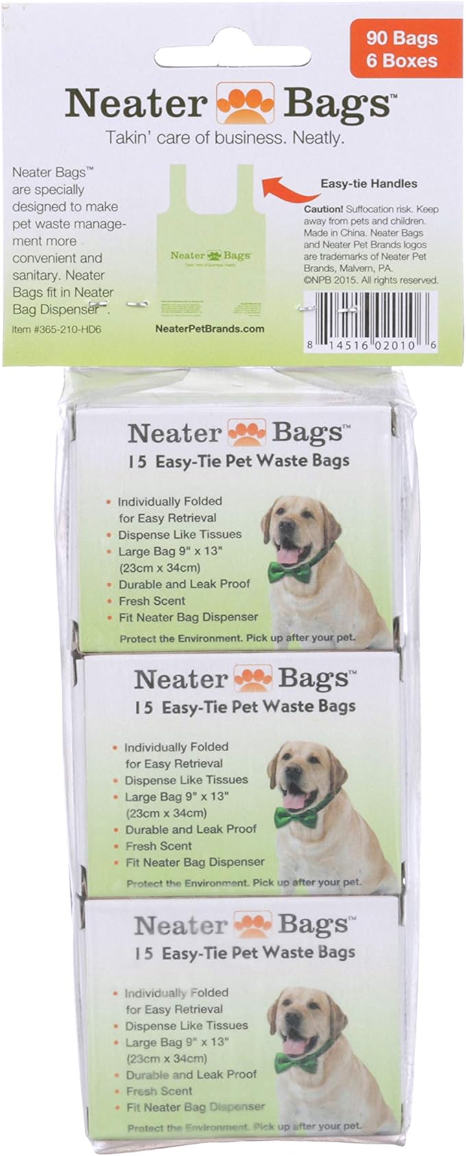 Neater Pet Brands Neater Bags Dog Waste Bag, No Rolls to Fuss With - Dog Poop Bags Dispense One at a Time, Doggie Poop Bag with Easy-Tie Handles (90 Count)