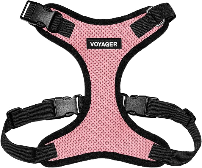 Voyager Step-in Pet Harness - All Weather Mesh, Adjustable Step in Harness for Cats and Dogs by Best Pet Supplies - Pink/Black Trim, L