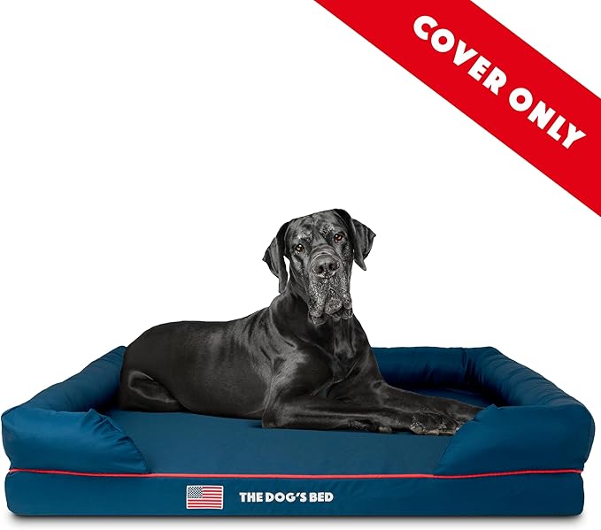 The Dog’s Bed Replacement Outer Cover, Oxford Fabric, Blue with Red Trim & USA Flag, XXL