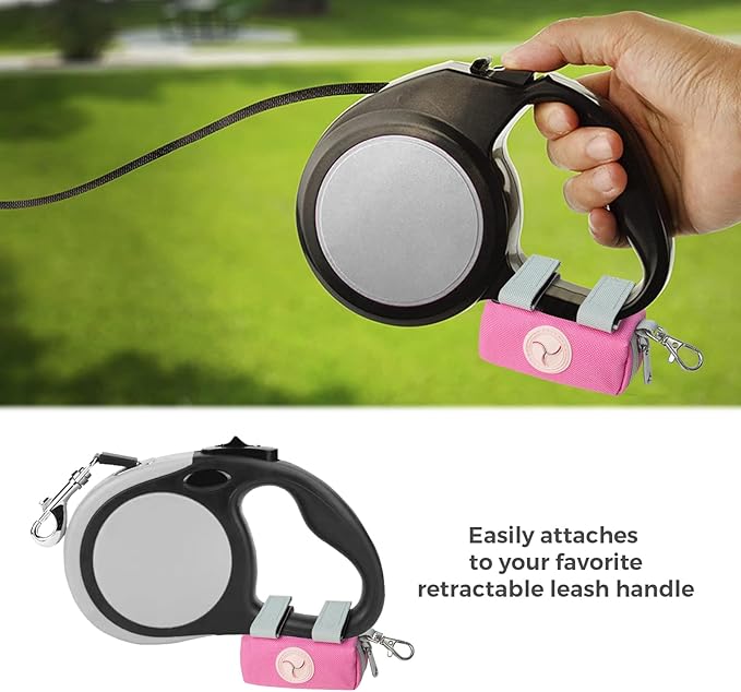 Dog Poop Bag Holder Zippered Pouch, Portable Dog Poop Bag Dispenser with 1 Metal Clip, Fashion Color Matching Canvas Waste Bag Holder for Leashes - Pink