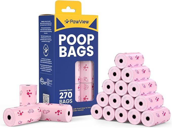 Dog Poop Bags, Guaranteed Leak Proof and Extra Thick Poop Bag Rolls for Dogs, Lavender Scented Pet Waste Bags Made from 70% Certified Recycled Plastic, 270 Count, Pink