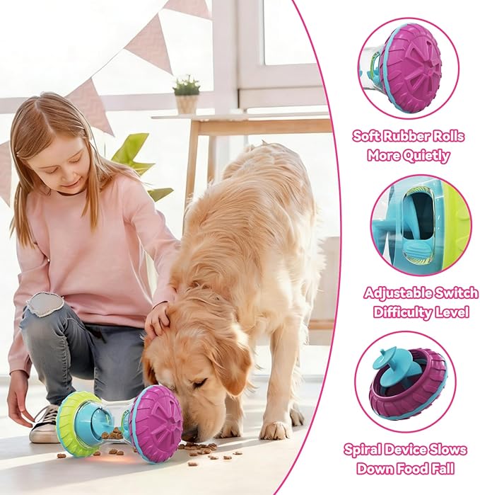 MateeyLife Interactive Dog Roller Puzzle Toy, Durable Dumbbell Dog Toys to Keep Them Busy | Adjustable Treat Dispensing Dog Toys, Slow Feeder & Silent Rolling for Apartment, Purple