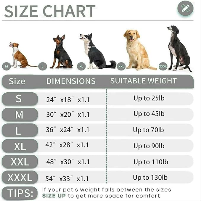 KHONSU PET Dog Bed Mat for Crate 1.1in Slim Cooling Pad Reversible Flannel & Waterproof Canva for Dogs up to 90 lbs
