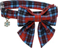 DOGWONG Christmas Dog Collar with Bow Tie, Red Green Plaid Dog Collar Durable Metal Buckle Adjustable Soft & Cute Red Grid Dogs Collars for Small Medium Large Dogs, M