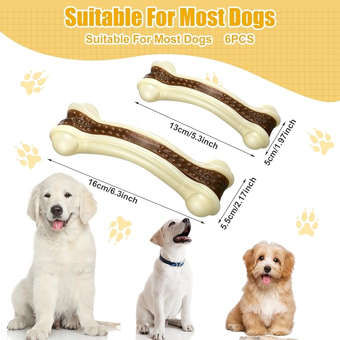 Sosation 6 Pcs Dog Toys for Aggressive Chewers Christmas Nylon Beef Flavor Bones Tough Puppy Teething Toys Puppy Chew Bones for Large Medium Small Breed Dogs Puppies(Large Medium)