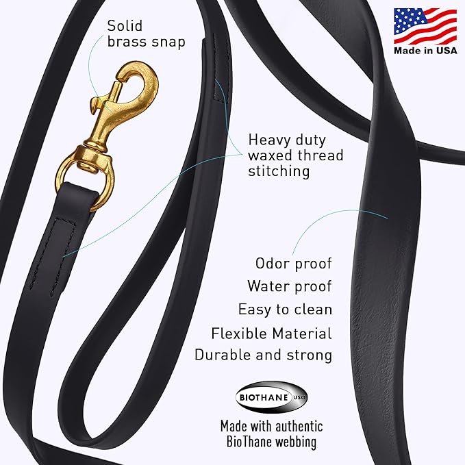 Viper K9 Biothane Working Dog Leash Waterproof Lead for Tracking Training Schutzhund Dog Sport & Search - Odor-Proof Long Line with Solid Brass Snap for Puppy Medium and Large 5/8" x 20ft Black