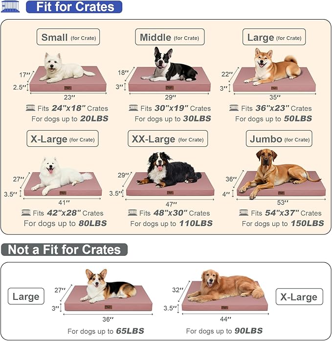 Outdoor Orthopedic Dog Bed, Waterproof Dog Bed for Large Dogs 36x27 Inch, Egg Crate Foam Pet Mat with Washable Removable Oxford Cooling Cover, Pink