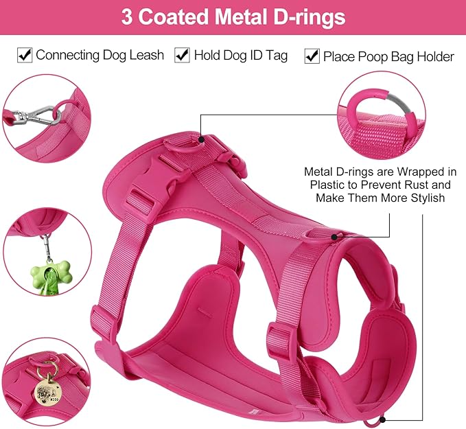 Wisedog No Pull Lightweight Dog Vest Harness with Soft and Comfortable Cushion, Breathable Mesh, for Small Medium Large Dogs Walking (S(Neck: 9.84"-14.17";Chest: 14.17"-22.05"), Peacock Pink)