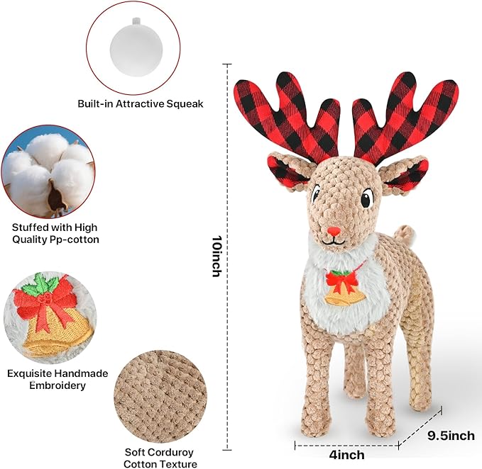Christmas Dog Toys - Squeaky Plush Stuffed Animals for Puppies & Dogs, Interactive Holiday Pet Toys for Training & Reducing Boredom, Perfect Dog Birthday Gifts for Small, Medium & Large Breeds