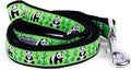 THE WORTHY DOG Pandas Patterned Nylon Leash for Dogs, Stylish, Durable, Woven Ribbon - Green/Black, Small